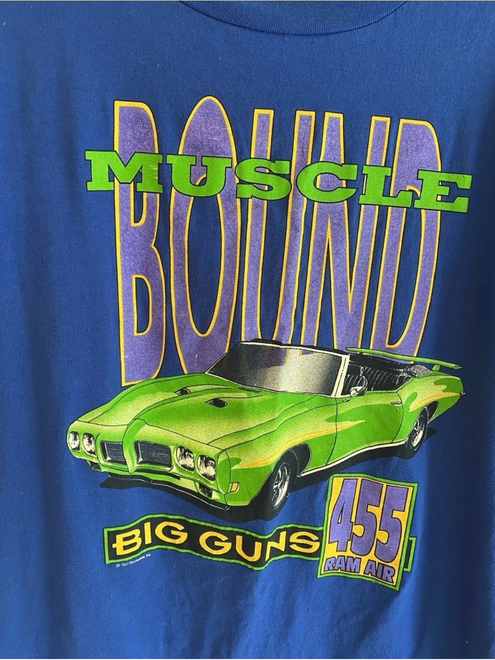 Vintage Muscle Bound 'Big Guns' Car Graphic Tee - Blue & Green